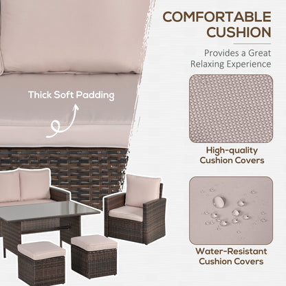 Nova Rattan Mixed Brown 7 Seater Outdoor Sofa Set With Glass Coffee Table