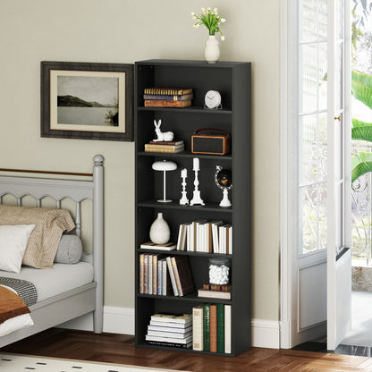Nere Wood Black 6 Tier Bookcase