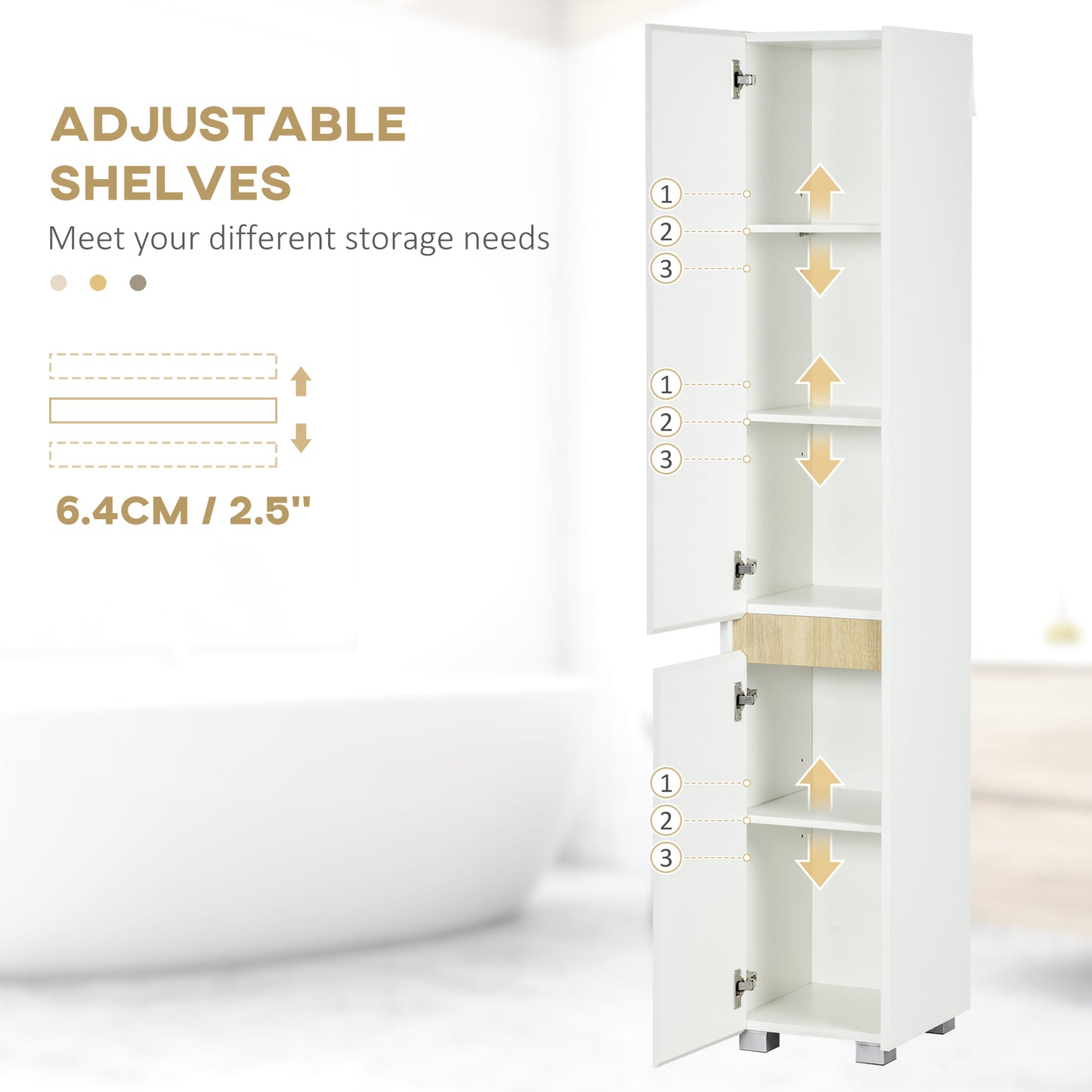 Moka Tall Freestanding Bathroom Cabinet With 5 Tier Adjustable Shelving White