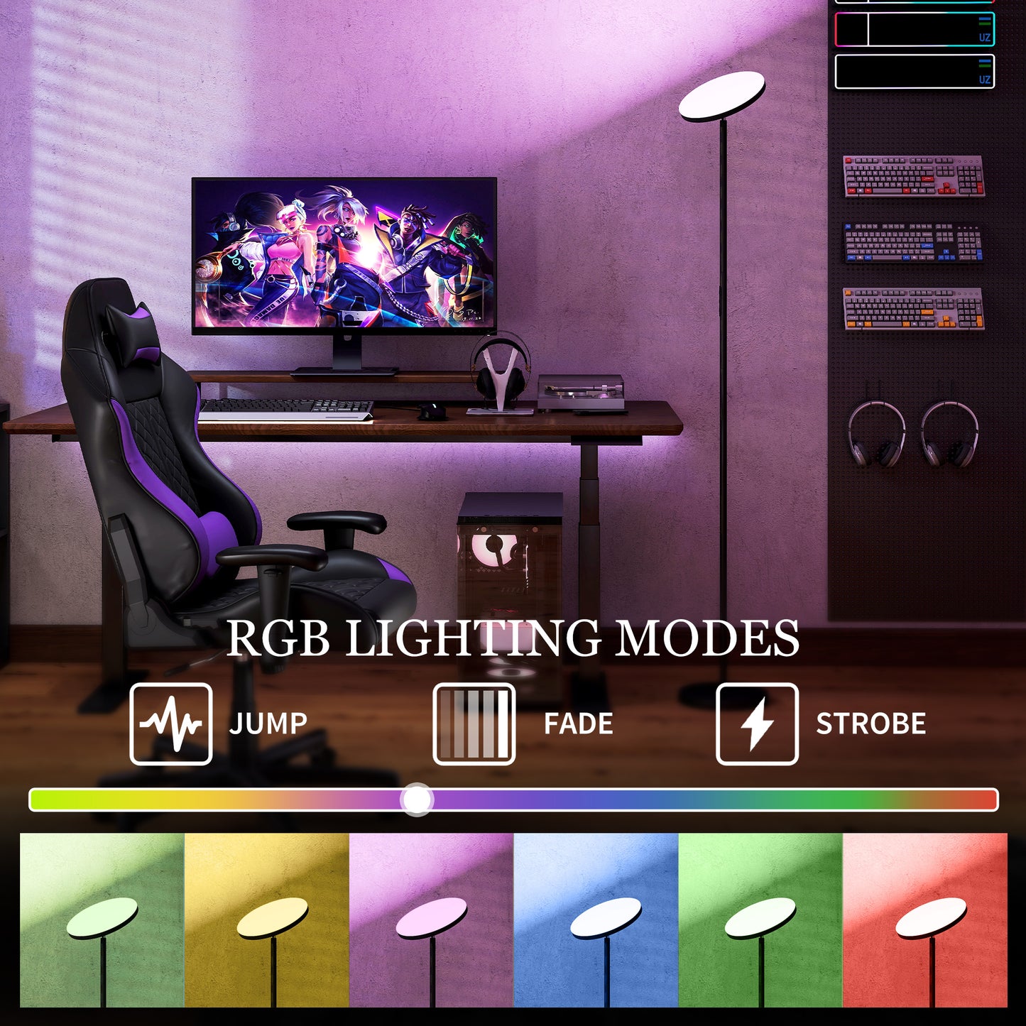 Niba Metal Black LED Uplighter Floor Lamp With Remote Touch Control And Adjustable Head