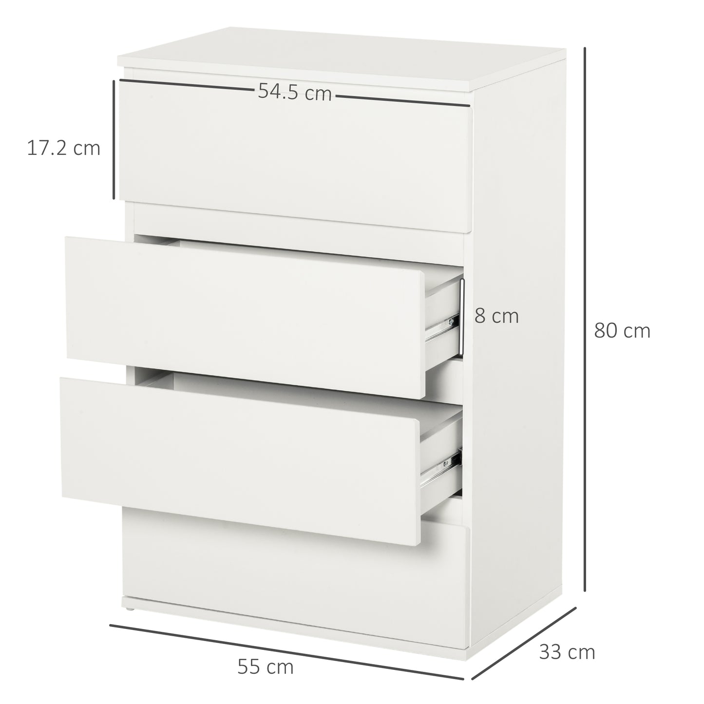 Hama Wooden White 4 Drawer Chest Of Drawers For Bedroom Storage
