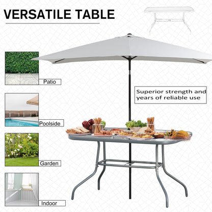 Lemone 120cm Metal Grey Rectangular Garden Dining Table With Glass Top And Parasol Hole