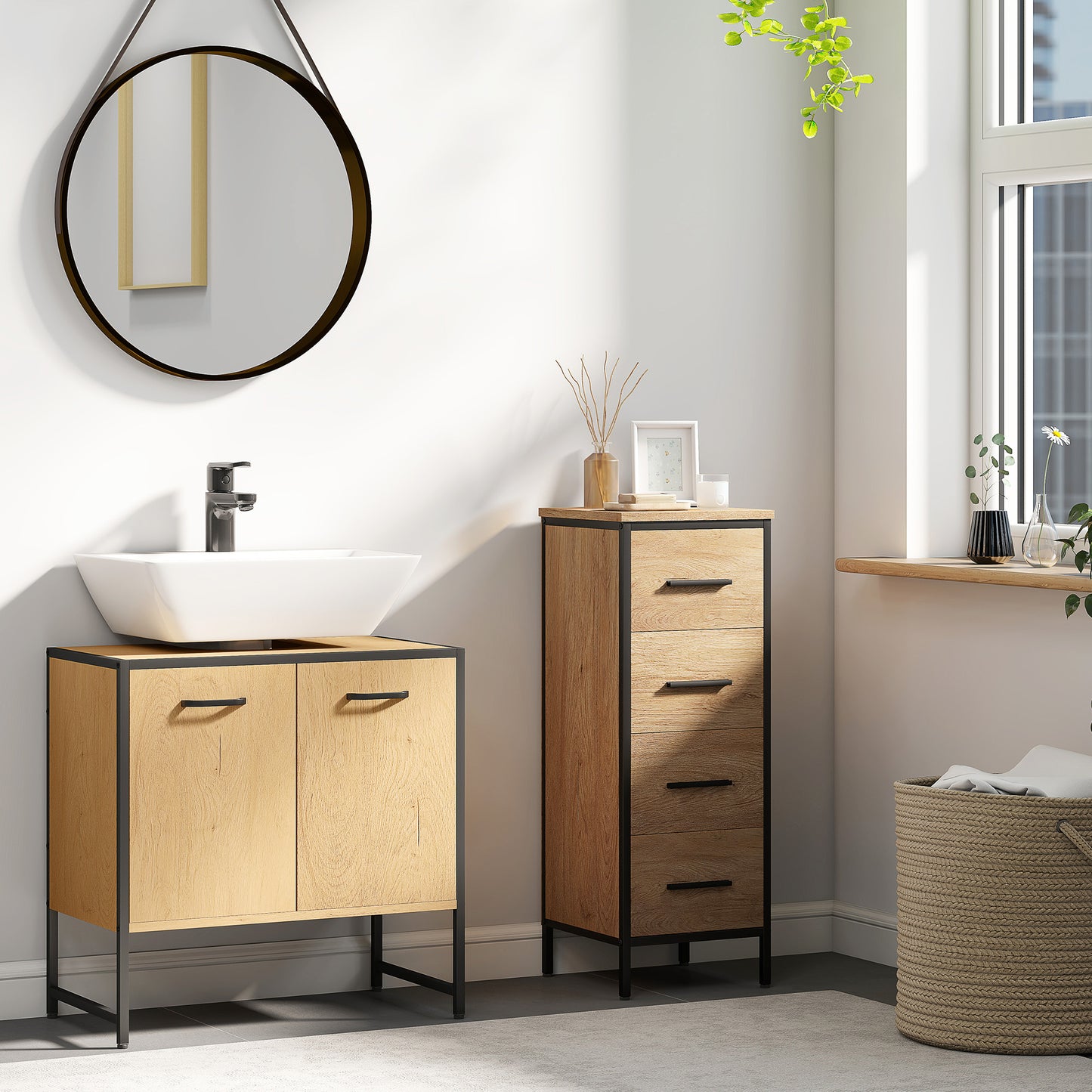 Nilota Under Sink Bathroom Vanity Cabinet With Soft Close Doors And Adjustable Shelving Natural Finish