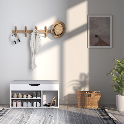Zima Wooden White Shoe Storage Bench With Hidden Compartment And Grey Padded Seat