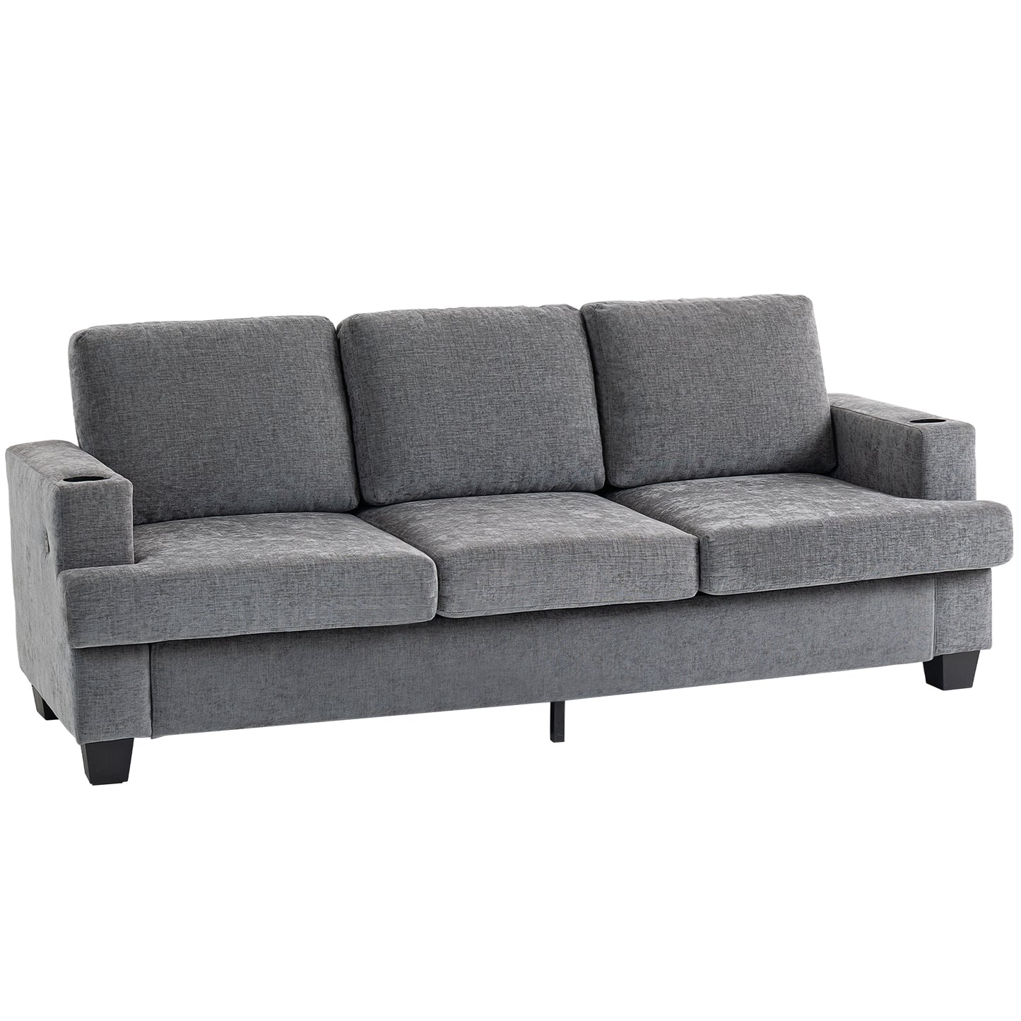 Sefa Grey 3 Seater Sofa With Integrated USB Ports And Cup Holders