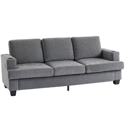 Sefa Grey 3 Seater Sofa With Integrated USB Ports And Cup Holders