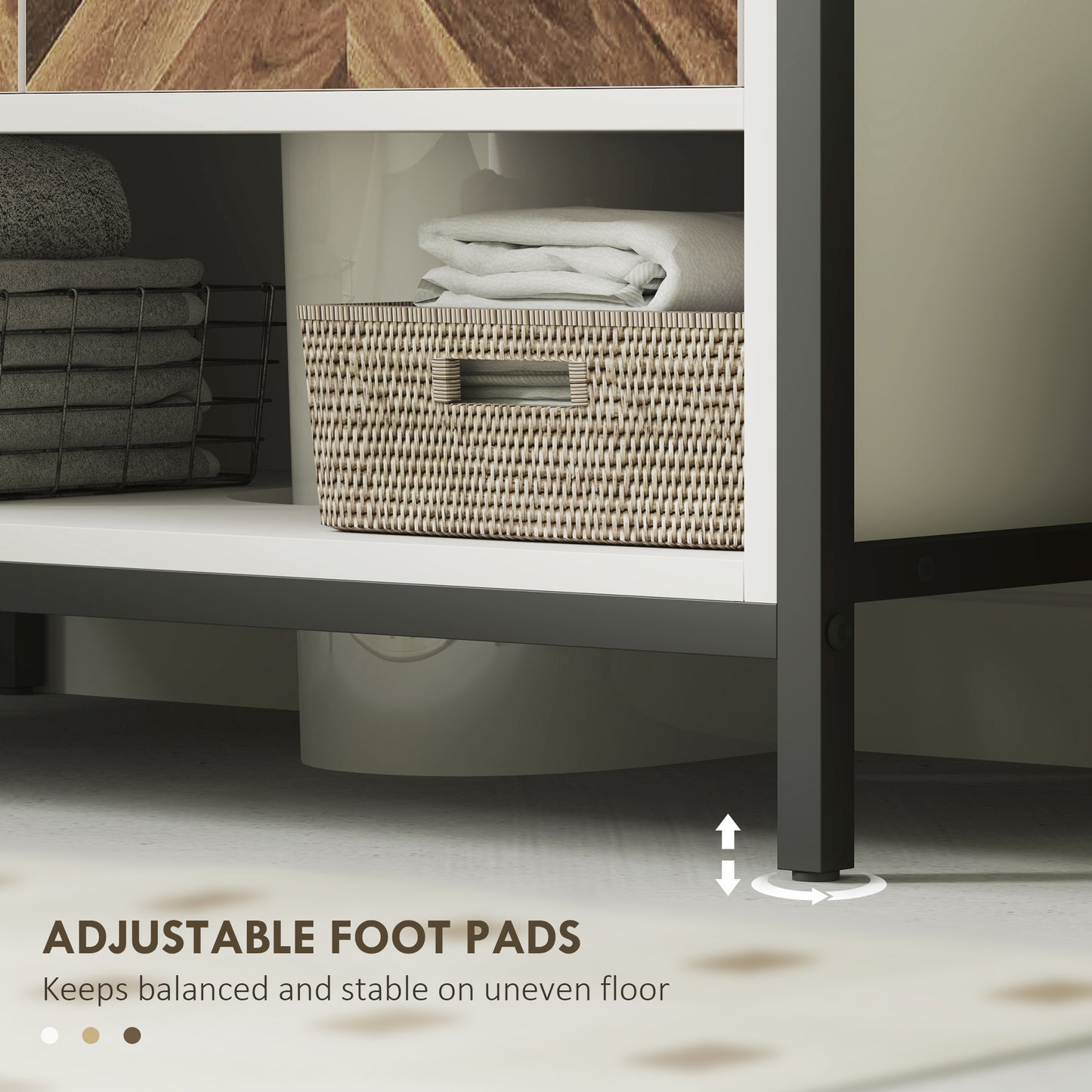 Saha Rato Rustic Cream White Under Sink Cabinet With Herringbone Doors And OFauxn Compartment
