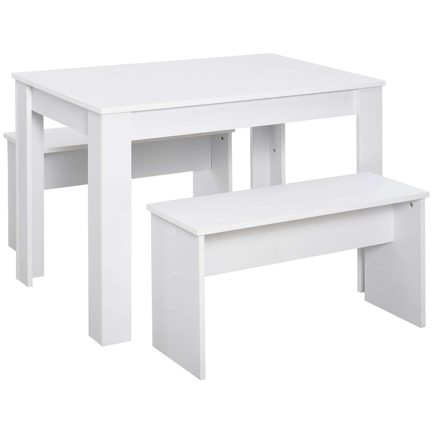 Sono Wooden White Dining Table With 2 Benches For Compact Spaces