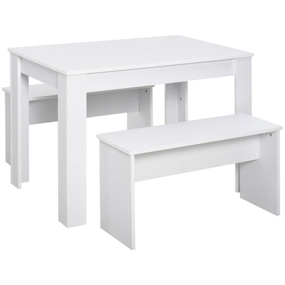Sono Wooden White Dining Table With 2 Benches For Compact Spaces