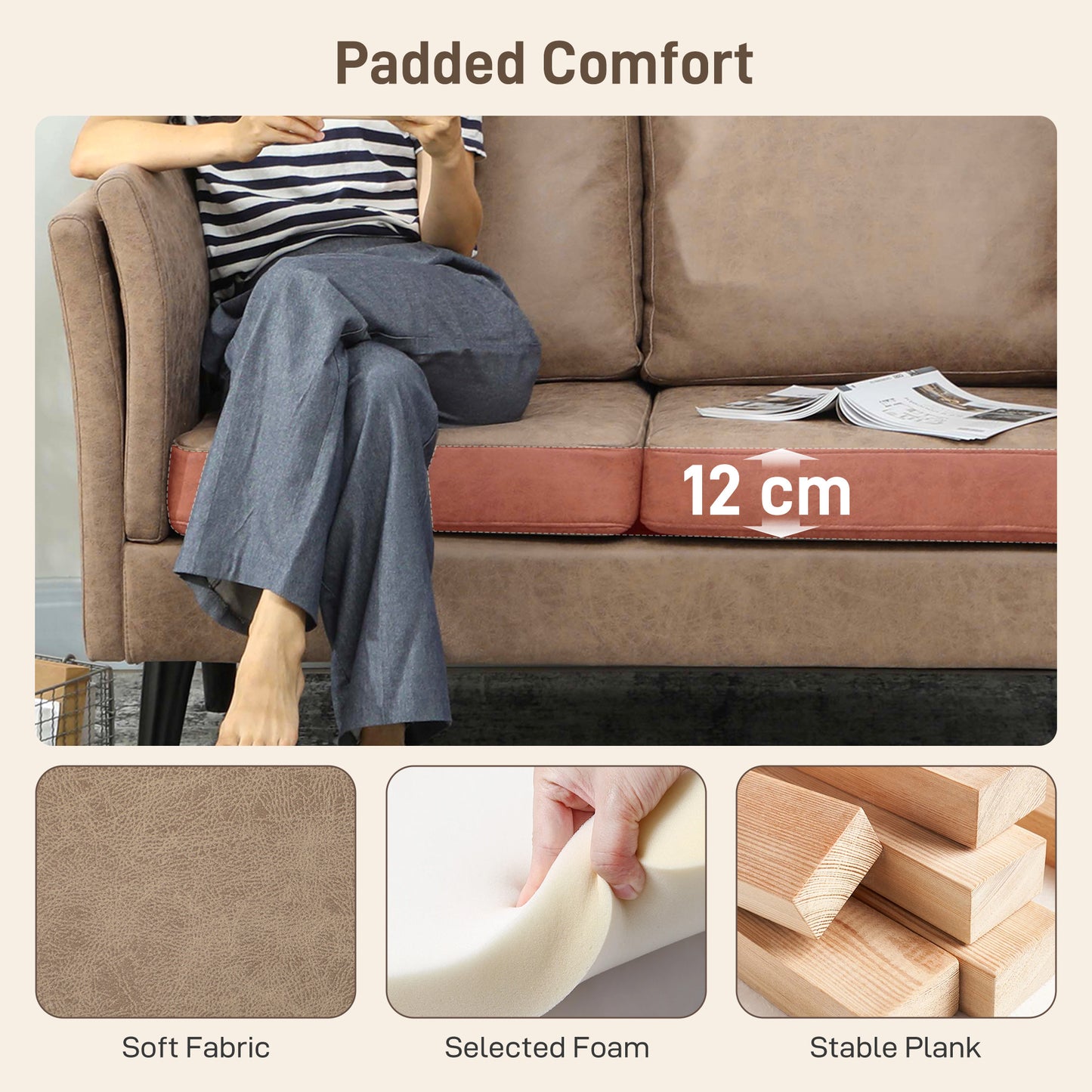 Vaha Light Brown Faux Leather 2 Seater Sofa