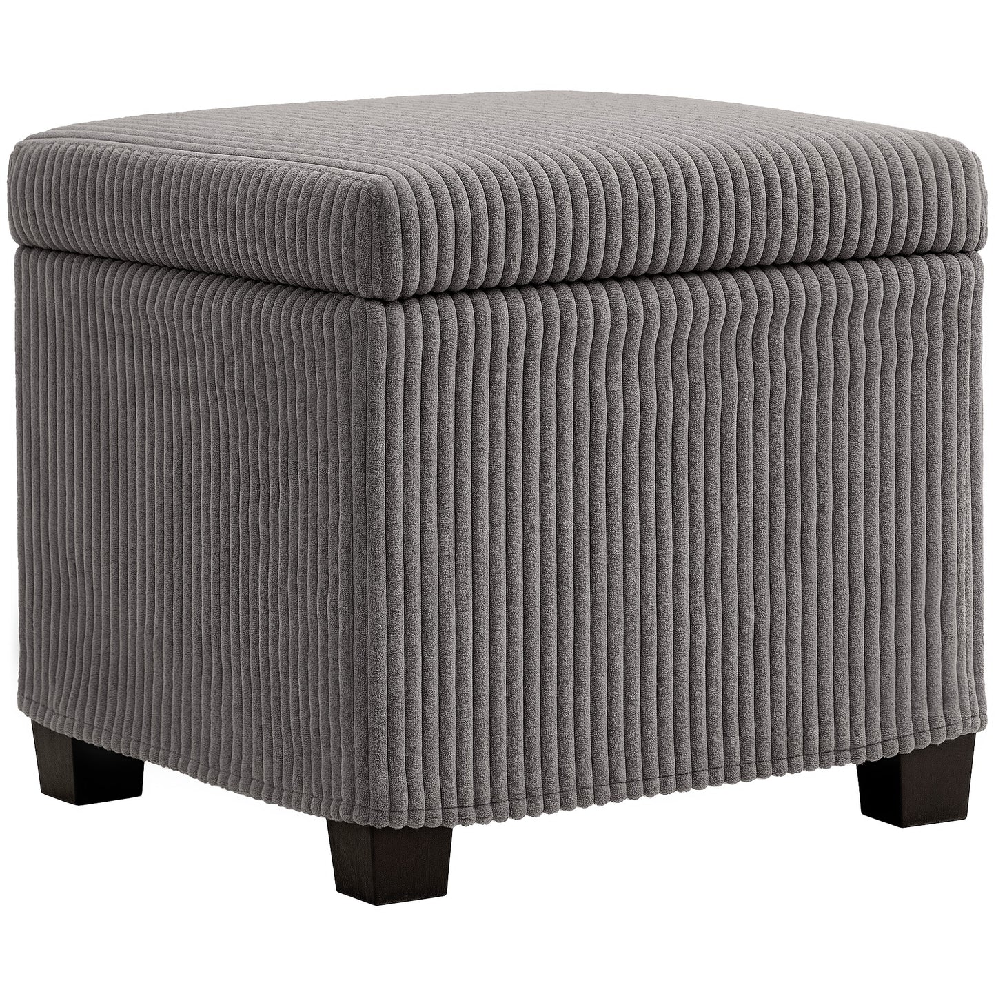 Creccette Corduroy Grey Storage Square Ottoman Bench With Removable Lid
