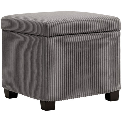 Creccette Corduroy Grey Storage Square Ottoman Bench With Removable Lid