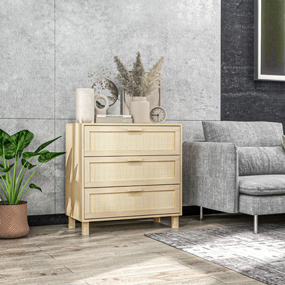 Doyo Boho Natural Rattan And Wood 3 Drawer Bedroom Chest