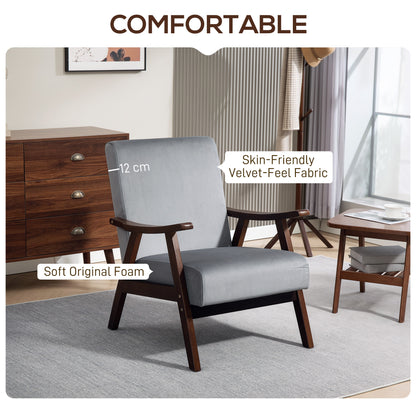 Faroro Velvet Grey Nordic Accent Armchair With Solid Wood Frame And Deep Padding