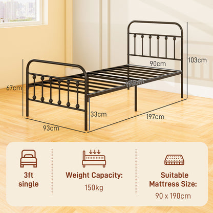 Noelma 3FT Minimalist Black Metal Single Metal Bed Frame