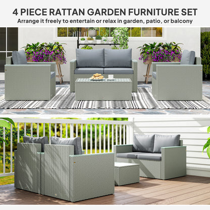 Zisupa Rattan Grey 4 Seater Outdoor Garden Sofa Set With Coffee Table