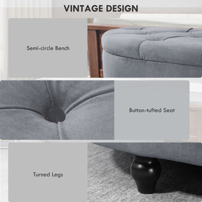 Rafili Velvet Grey Semi Circle Storage Bench With Tufted Seat