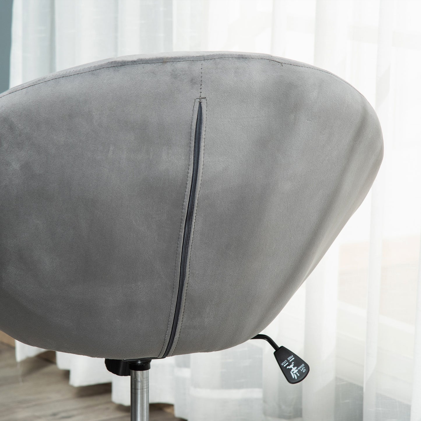 Vefi Fabric Grey Adjustable Velvet Vanity Stool With Tufted Seat And Swivel Base