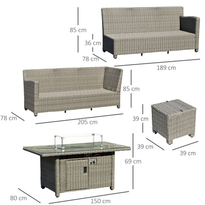 Fiva Faux Rattan 8 Seater L Shaped Outdoor Sofa Set With Fire Pit Table 2 Footstools and Cover