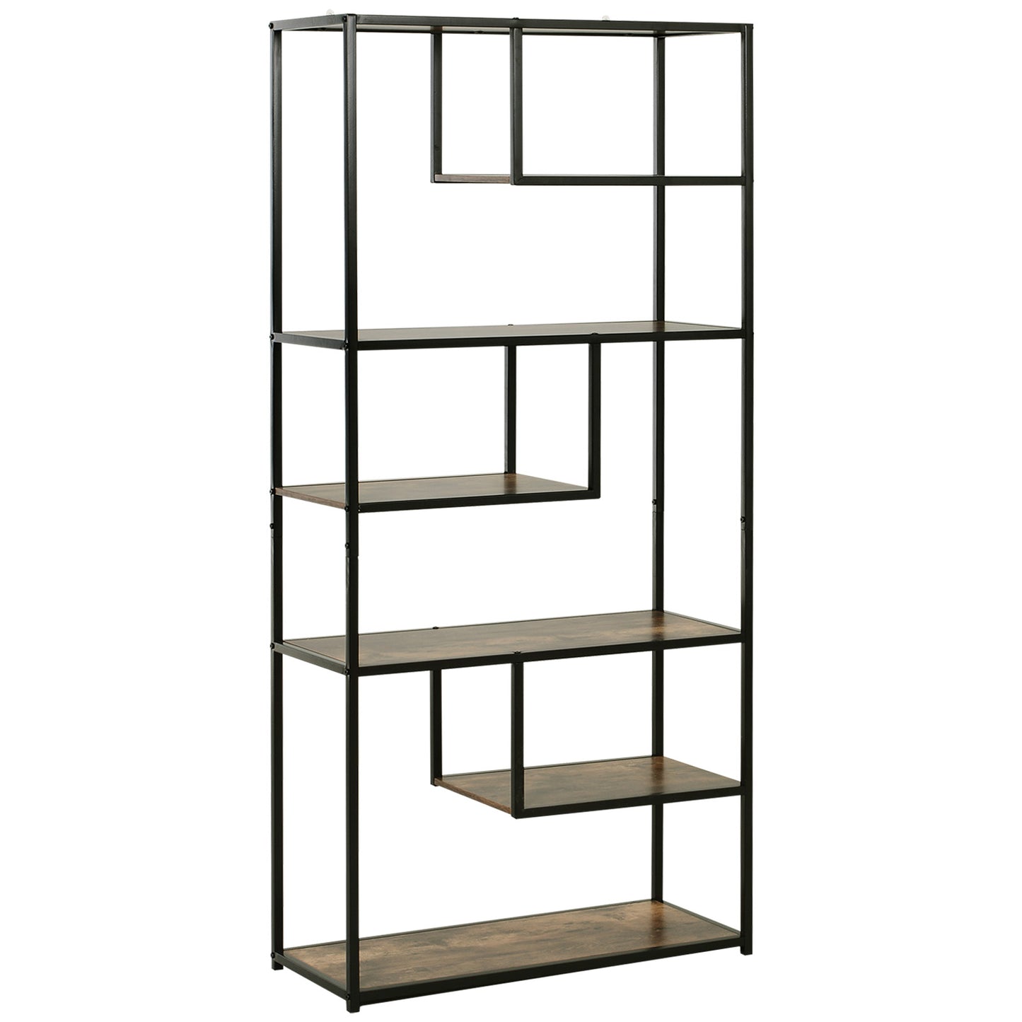 Elra Rana Metal And Wood Rustic Brown And Black 6 Tier Industrial Tall Bookcase