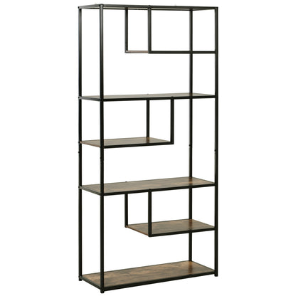 Elra Rana Metal And Wood Rustic Brown And Black 6 Tier Industrial Tall Bookcase