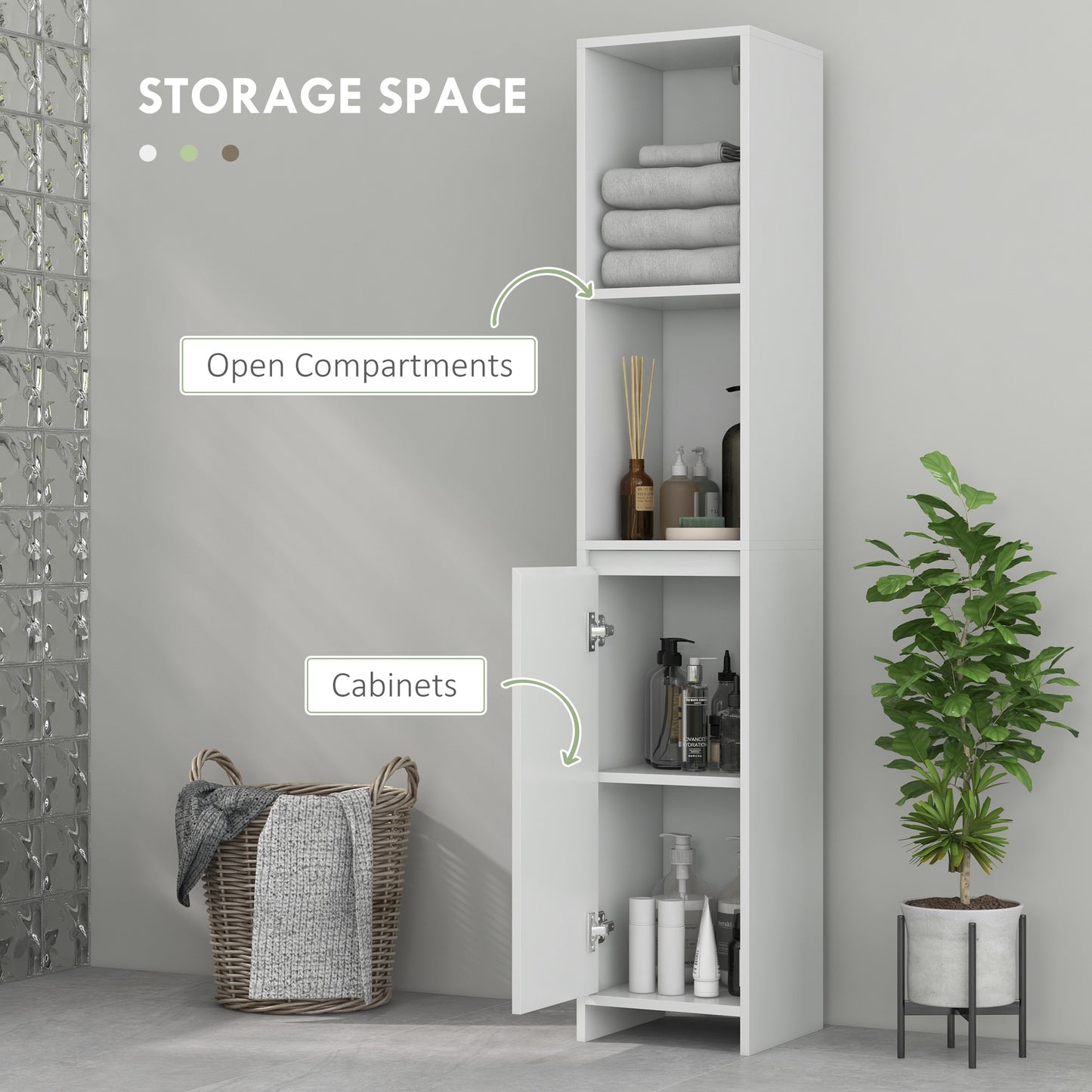 Suzise Slim Freestanding Bathroom Storage Cabinet With OFauxn Compartment For Small Spaces White