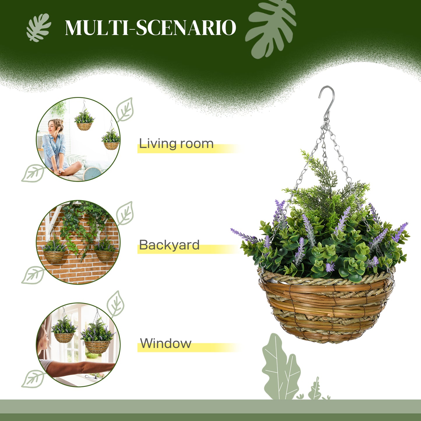 Tane Male Set Of 2 Hanging Artificial Lavender Flower Pots For Indoor Display