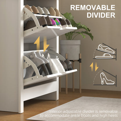 Sakeno High Gloss White Slim Shoe Cabinet With 2 Flip Drawers For 12 Pairs