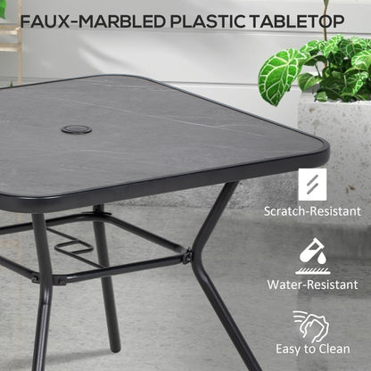 Nana Steel And Glass Square Outdoor Table With Marble Effect Top And Umbrella Hole