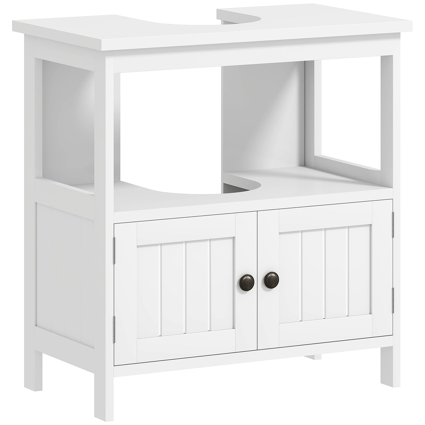 Dilaco White Fauxdestal Sink Storage Cabinet With Double Doors And Internal Shelving