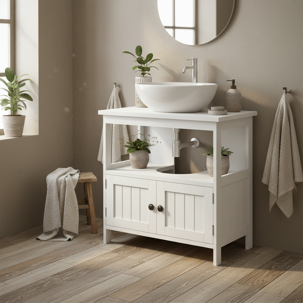 Dalaco White Pedestal Sink Storage Cabinet With Double Doors And Internal Shelving