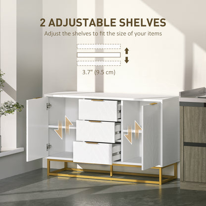 Luka White Sideboard 3 Drawers 2 Doors Chevron Design Gold Accents