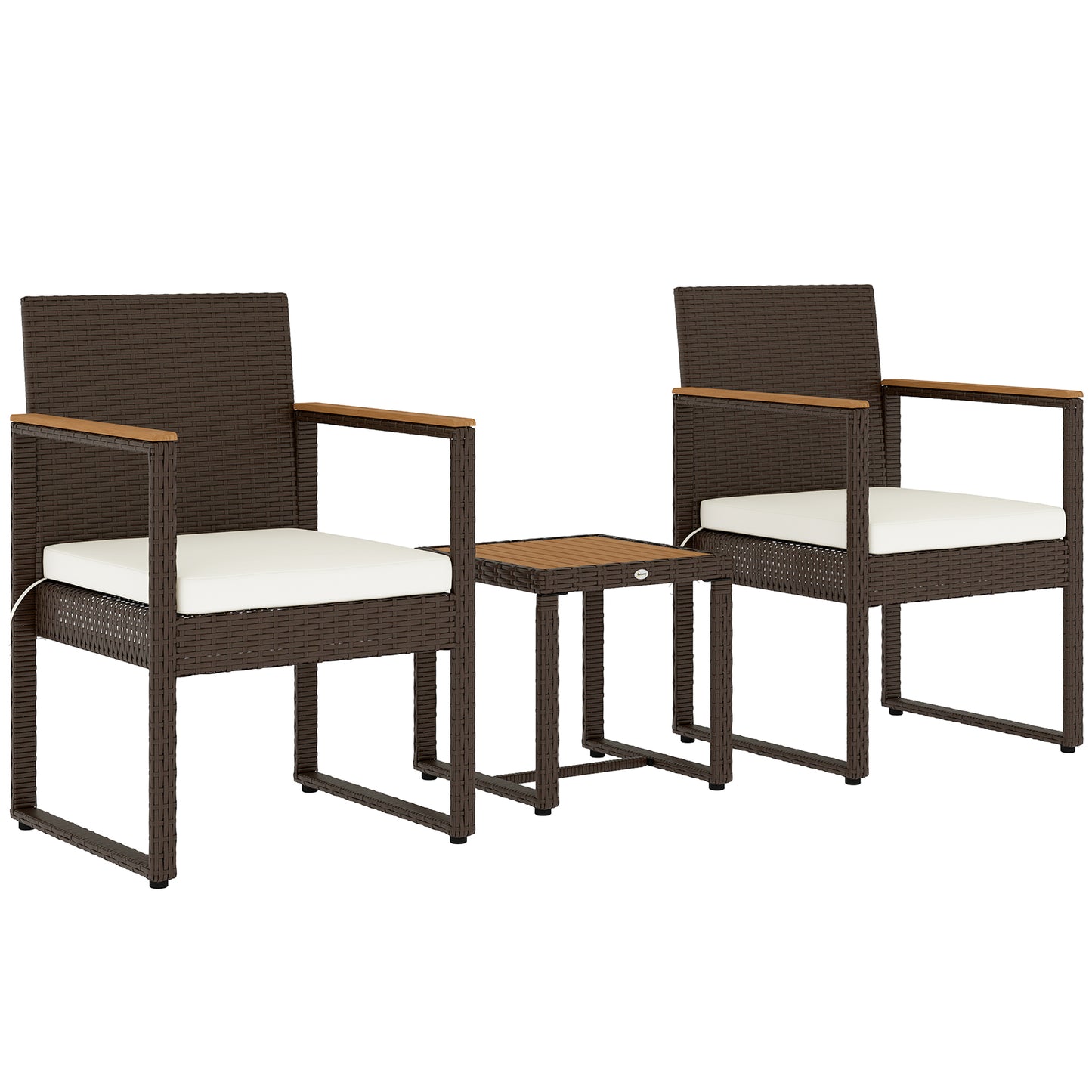 Bermuda Rattan Brown and White 3 Piece Outdoor Garden Bistro Set With Table