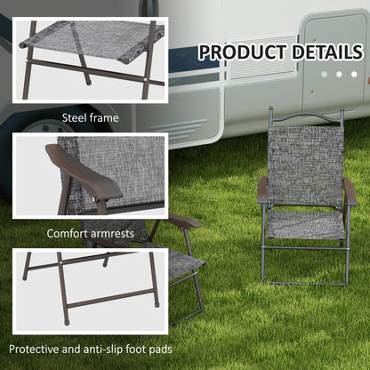 Hael Set Of 2 Metal Grey Folding Garden Chairs With Fabric Mesh Seats