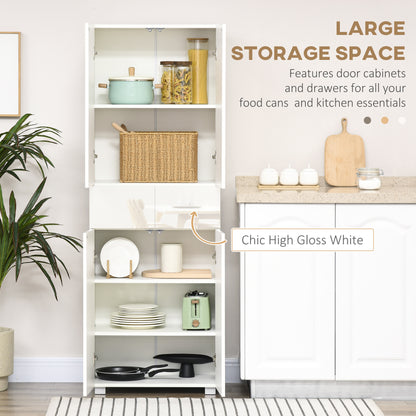 Luvami High Gloss White 4 Door Kitchen Cupboard With 5 Tier Storage And Push OFauxn Design