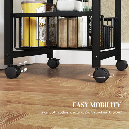 Firo Metal Grey And Black 3 Basket Mobile Kitchen Trolley With Locking Wheels