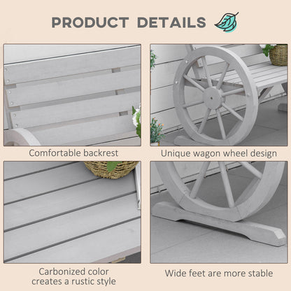 Linifi Wood Grey Rustic 2 Seater Garden Bench With Wagon Wheel Arms And High Back