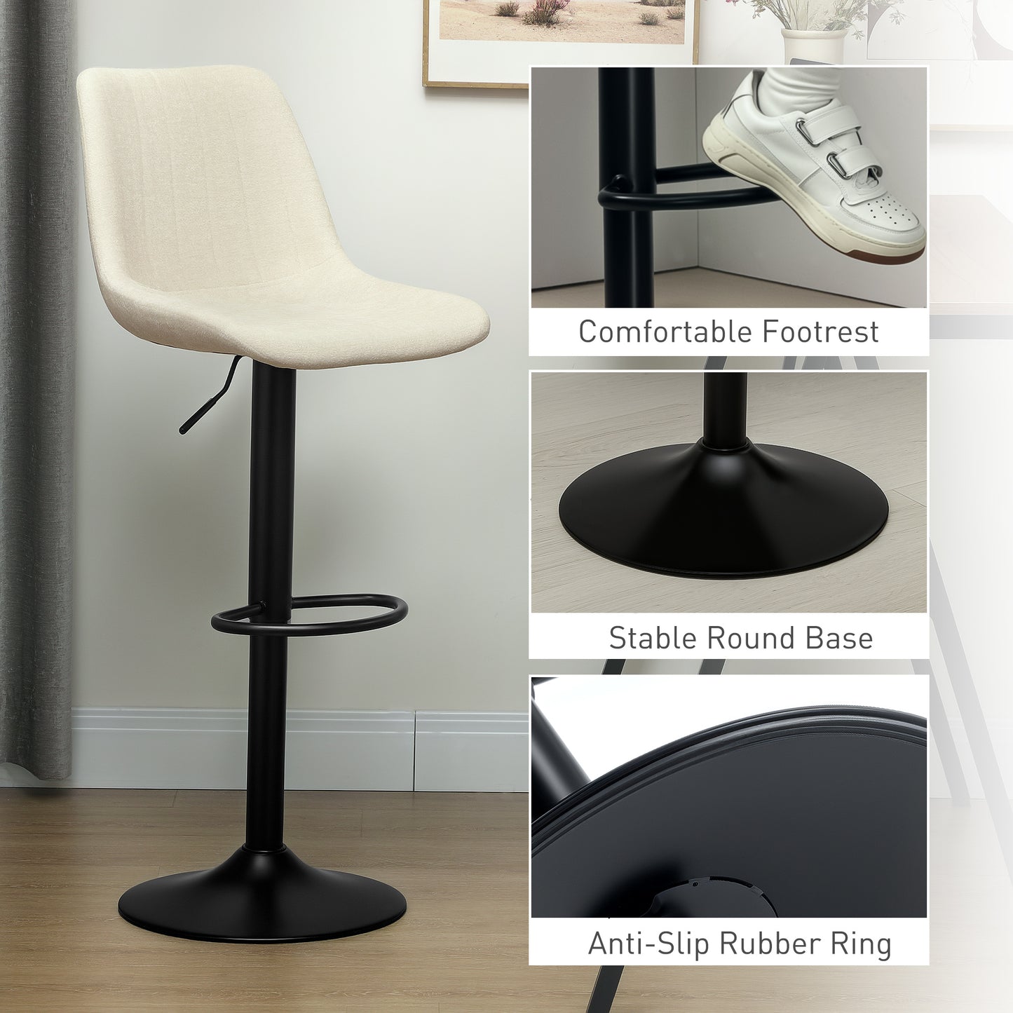 Sefipa Chenille Beige Tub Style Bar Stools Set Of 2 With Soft Touch Upholstery