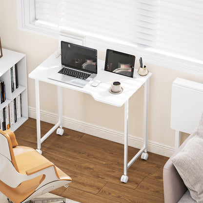 Veso 80cm Wooden White Folding Desk Lockable Wheels
