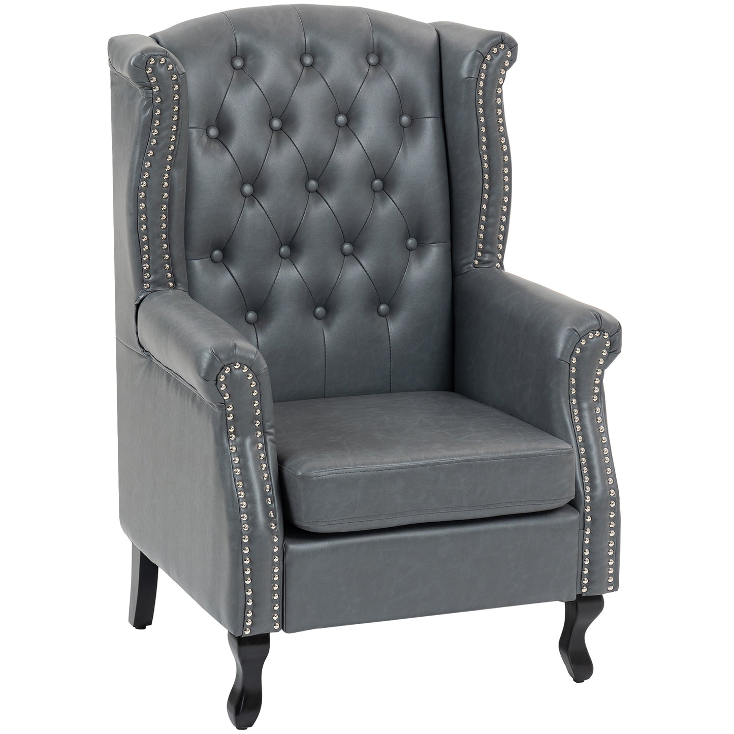 Radima Grey Faux Leather Chesterfield Wingback Accent Armchair With Nail Head Trim