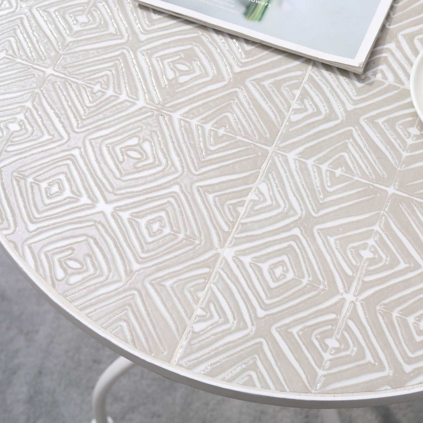 Sufi 3 Piece Metal Frame Bistro Table And Chair Set In White