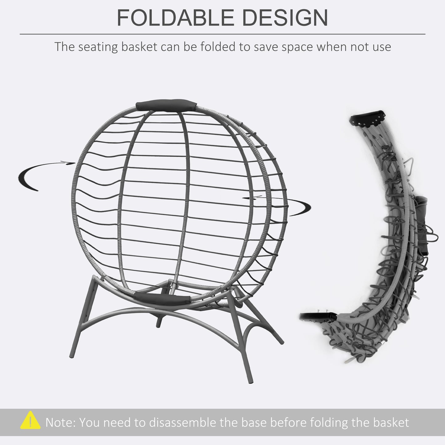 Ranido Grey Rattan Freestanding Folding Egg Chair With Bottle Holder