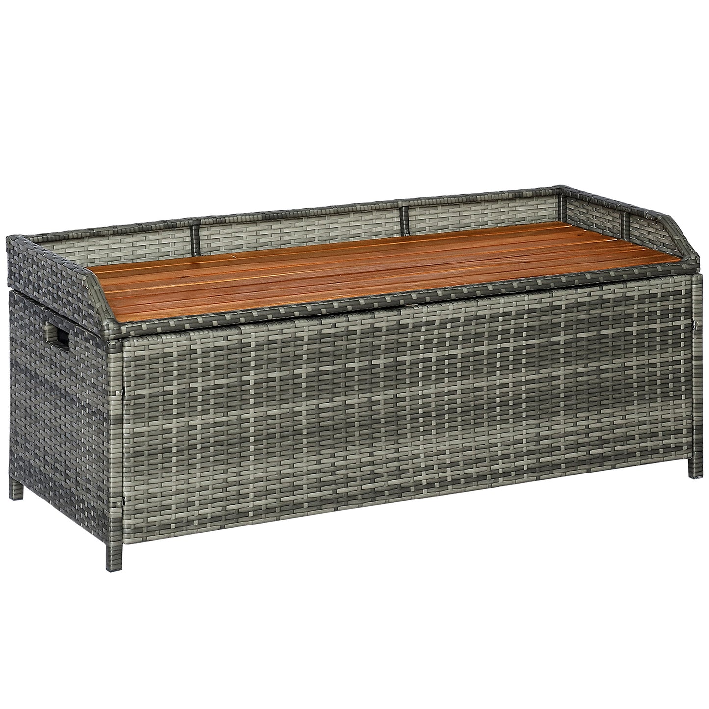 Vane Rattan Grey Outdoor Storage Bench Box With Natural Wood Effect Lid