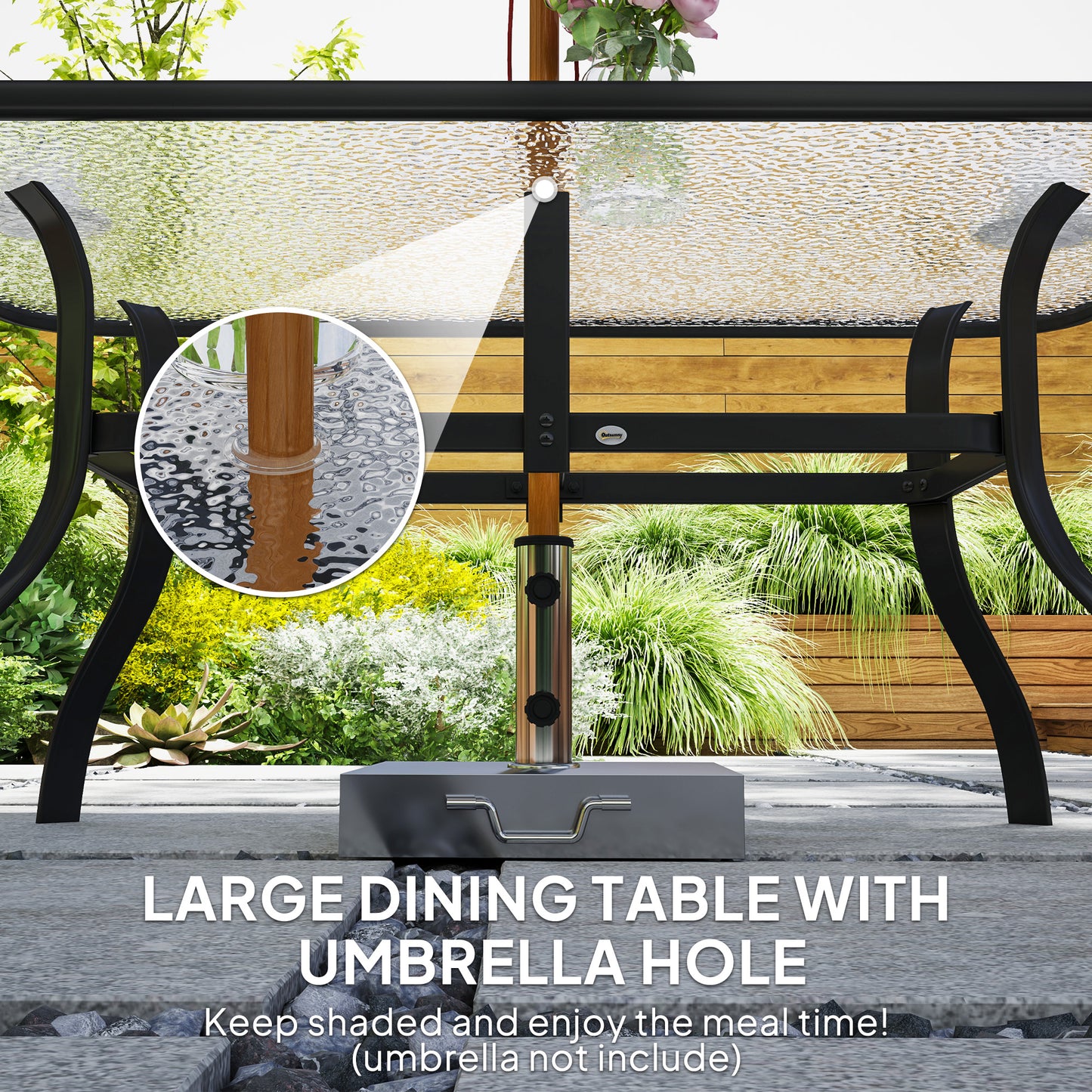 Sahale 6 Seater Black Garden Dining Set with Padded Tufted Cushions