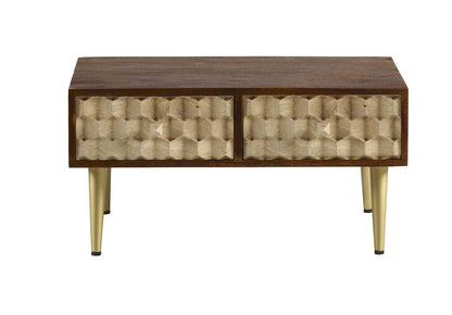 Beijing Mango Wood Coffee Table 2 Drawers Gold Geometric Pattern