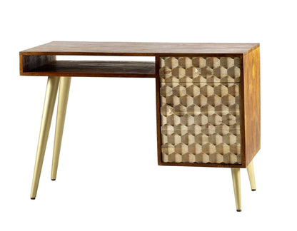 Beijing Mango Wood Desk 1 Drawer 1 Door Gold Geometric Pattern