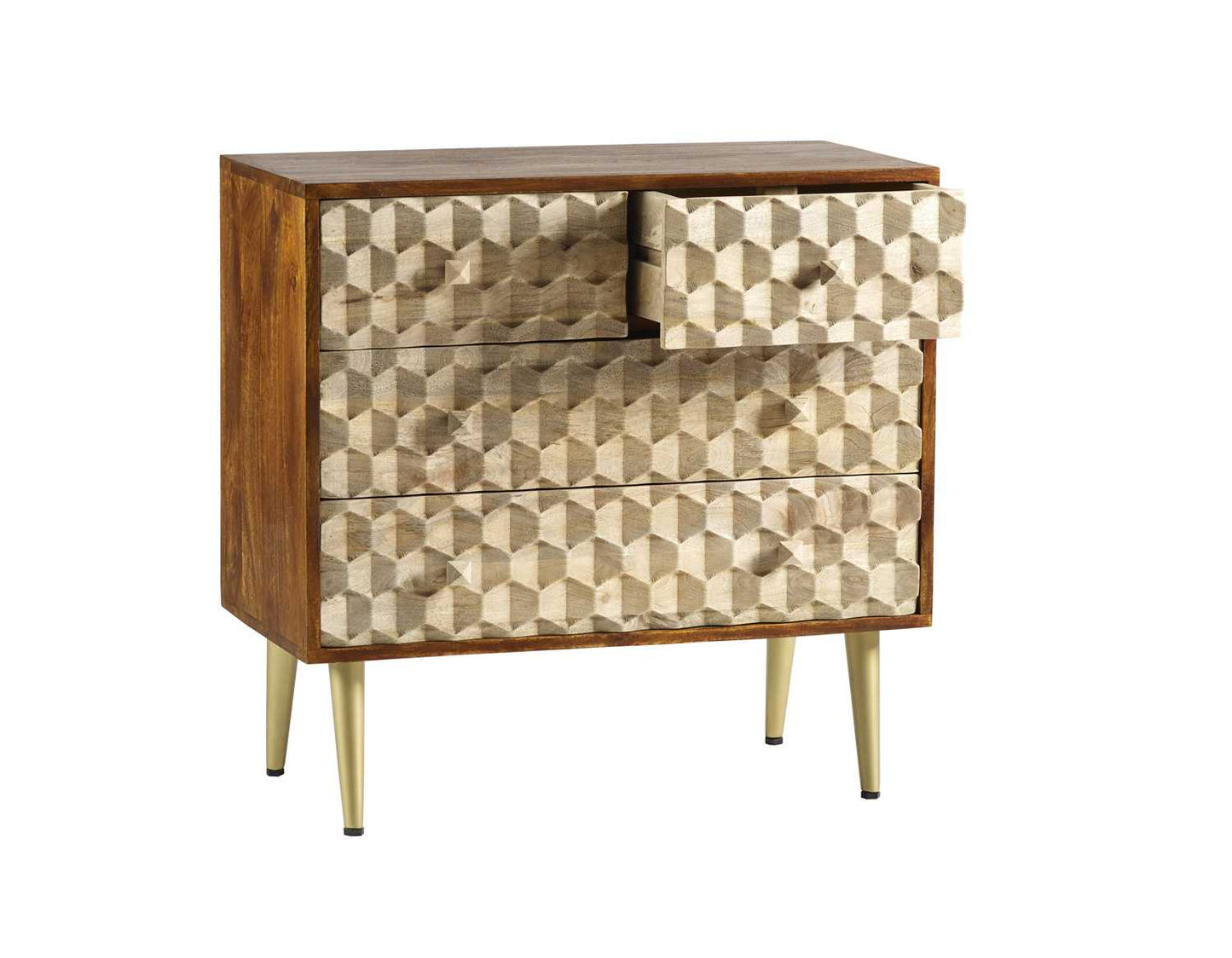 Beijing Mango Wood Chest with 4 Drawers Gold Geometric Pattern