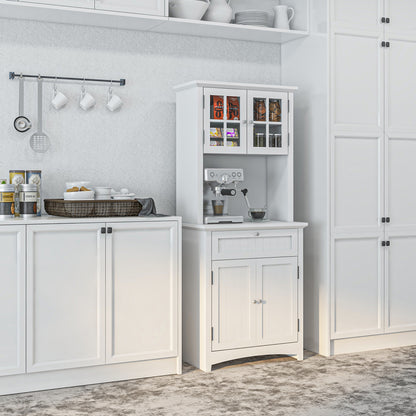 Banira Wooden White Kitchen Cupboard With Framed Glass Door Drawer And Microwave Shelf