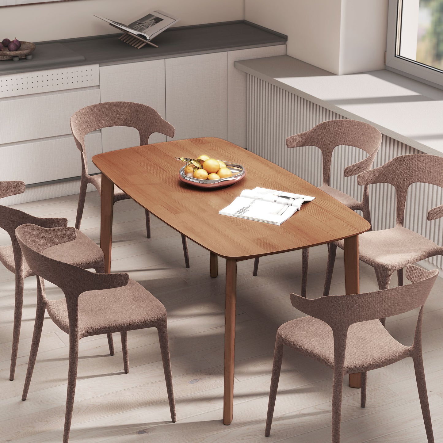 Dofi Fali Solid Wood Light Brown Rectangular Dining Table