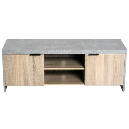 Hatata Rael 120cm Wooden Grey and Natural TV Cabinet With 2 Doors And Open Shelving